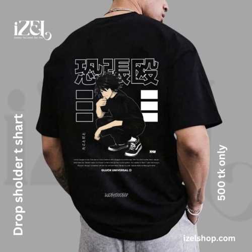 Black Printed Drop Shoulder T-Shirt