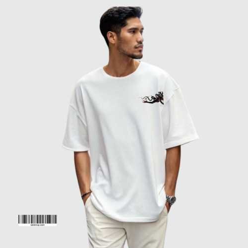 printed drop shoulder t shirt.